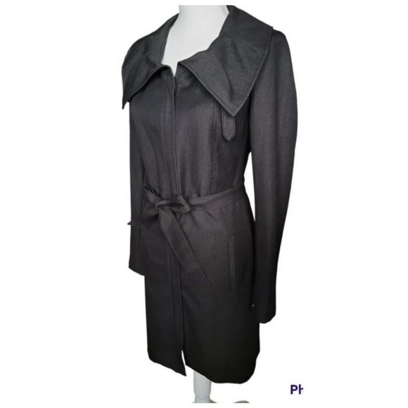 TAHARI Womens Black Long Sleeve Full Zip Belted Trench Coat Small - Picture 5 of 7